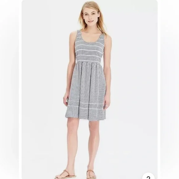Old Navy | Dresses | Old Navy 0 Cotton Stripedscoop Neck Fit Flare Dress  Blue White | Poshmark